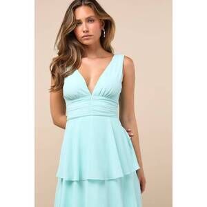 Lulus Celebration Time Aqua Sleeveless Tiered Midi Dress Blue - Size XL